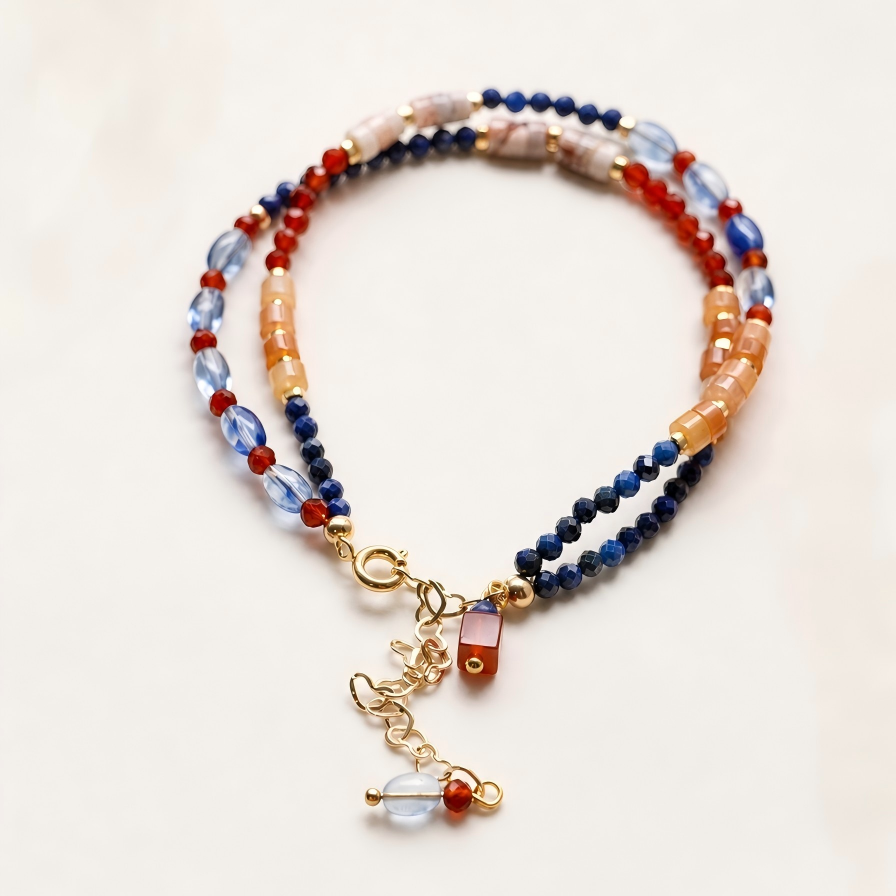 Hubei Turquoise, Red Agate, Lapis Lazuli, Bracelet, Five Elements Design, Women Jewelry, Gift for Her, DH002-S1