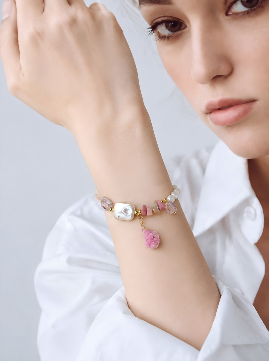 Rhodochrosite Pearl Bracelet