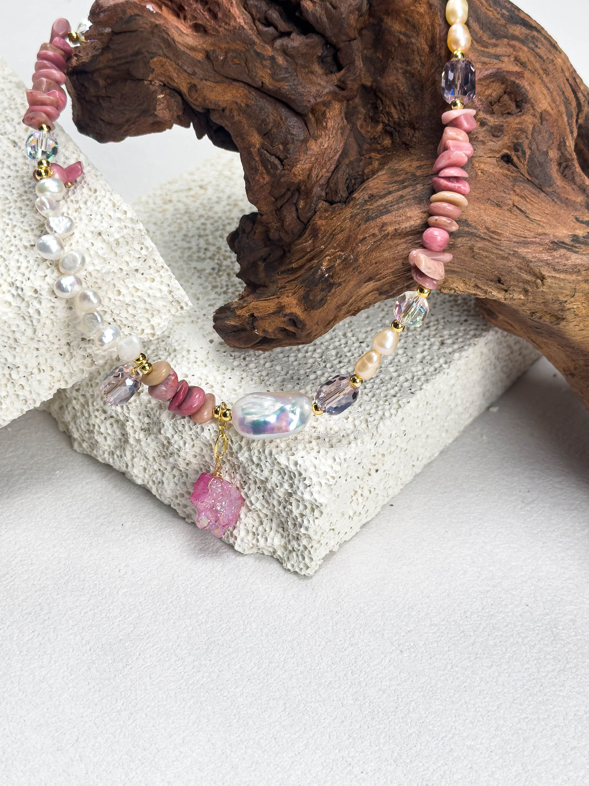 Rhodochrosite Pearl Necklace