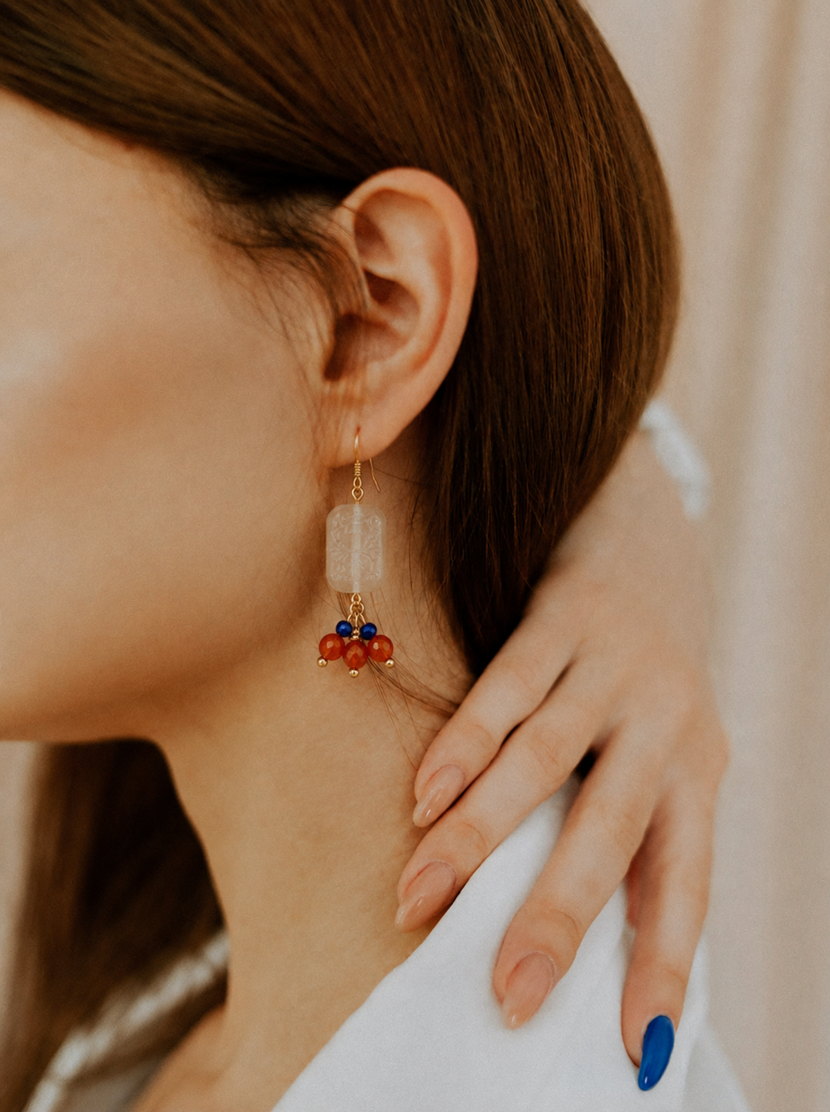 Garnet White Agate Earrings