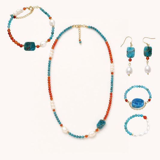 Blue Lace, Garnet, Freshwater Pearl, Jewelry Set, Dunhuang Heritage Style, Women Jewelry, Gift for Her, DH004