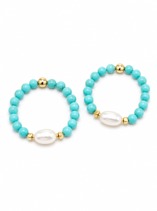 Turquoise, Freshwater Pearl, Earrings, Five Elements Design, Women Jewelry, Gift for Her, ZGS005-E1