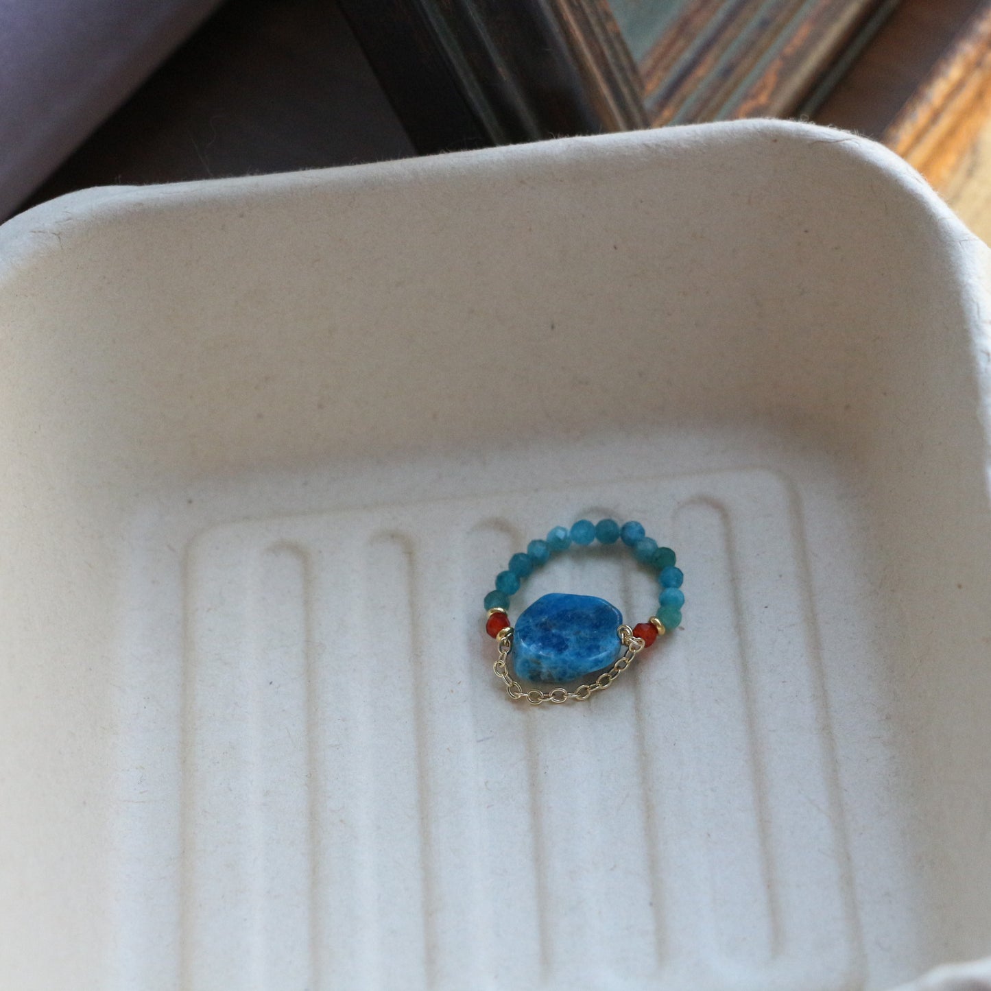 Blue Lace, Garnet, Freshwater Pearl, Ring, Five Elements Design, Women Jewelry, Gift for Her, DH004-J1