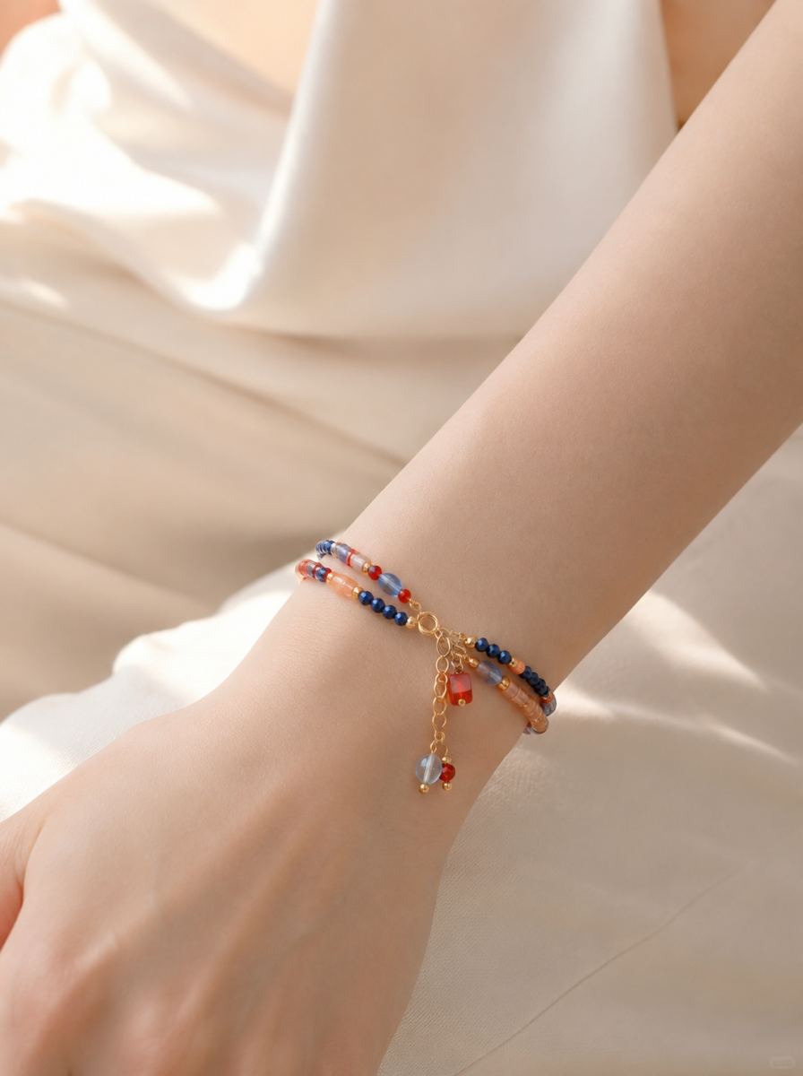 Hubei Turquoise, Red Agate, Lapis Lazuli, Bracelet, Five Elements Design, Women Jewelry, Gift for Her, DH002-S1