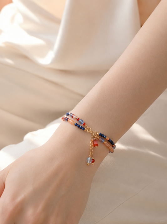 Hubei Turquoise, Red Agate, Lapis Lazuli, Bracelet, Five Elements Design, Women Jewelry, Gift for Her, DH002-S1