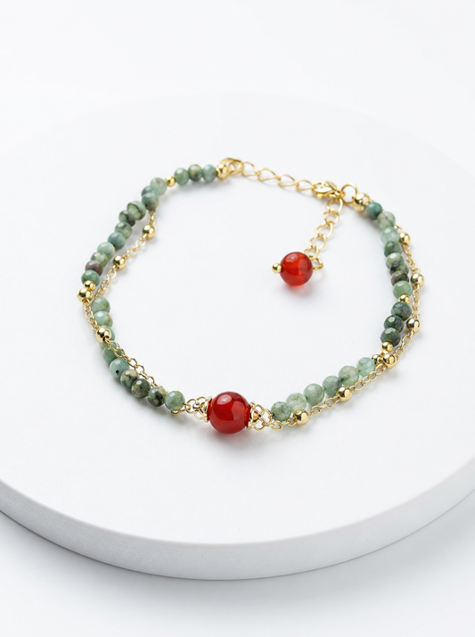 Hubei Turquoise, Red Agate, Bracelet, Five Elements Design, Women Jewelry, Gift for Her, DH001-S1