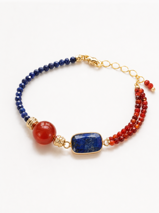 Hubei Turquoise, Red Agate, Lapis Lazuli, Bracelet, Five Elements Design, Women Jewelry, Gift for Her, DH003-S1