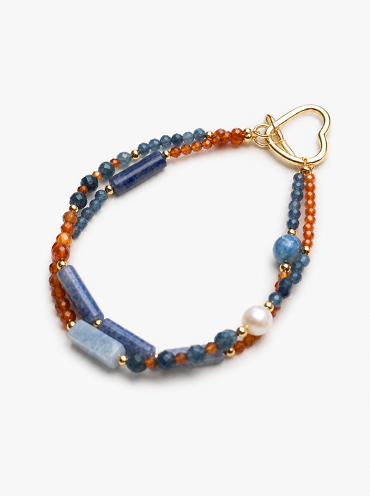 Blue Opal, Garnet, Freshwater Pearl, Bracelet, Five Elements Design, Women Jewelry, Gift for Her, DH006-S1