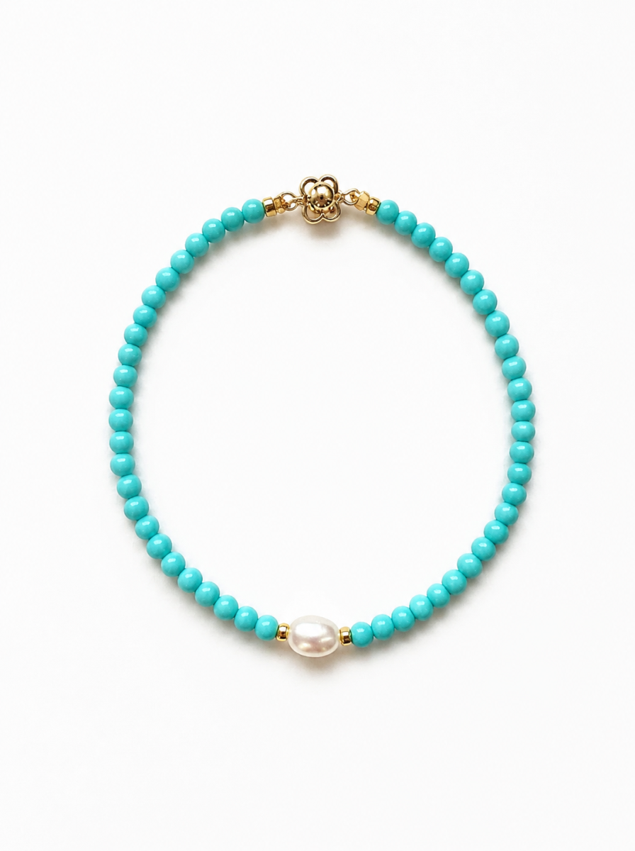 Turquoise, Freshwater Pearl, Bracelet, Five Elements Design, Women Jewelry, Gift for Her, ZGS005-S1