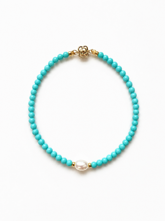 Turquoise, Freshwater Pearl, Bracelet, Five Elements Design, Women Jewelry, Gift for Her, ZGS005-S1
