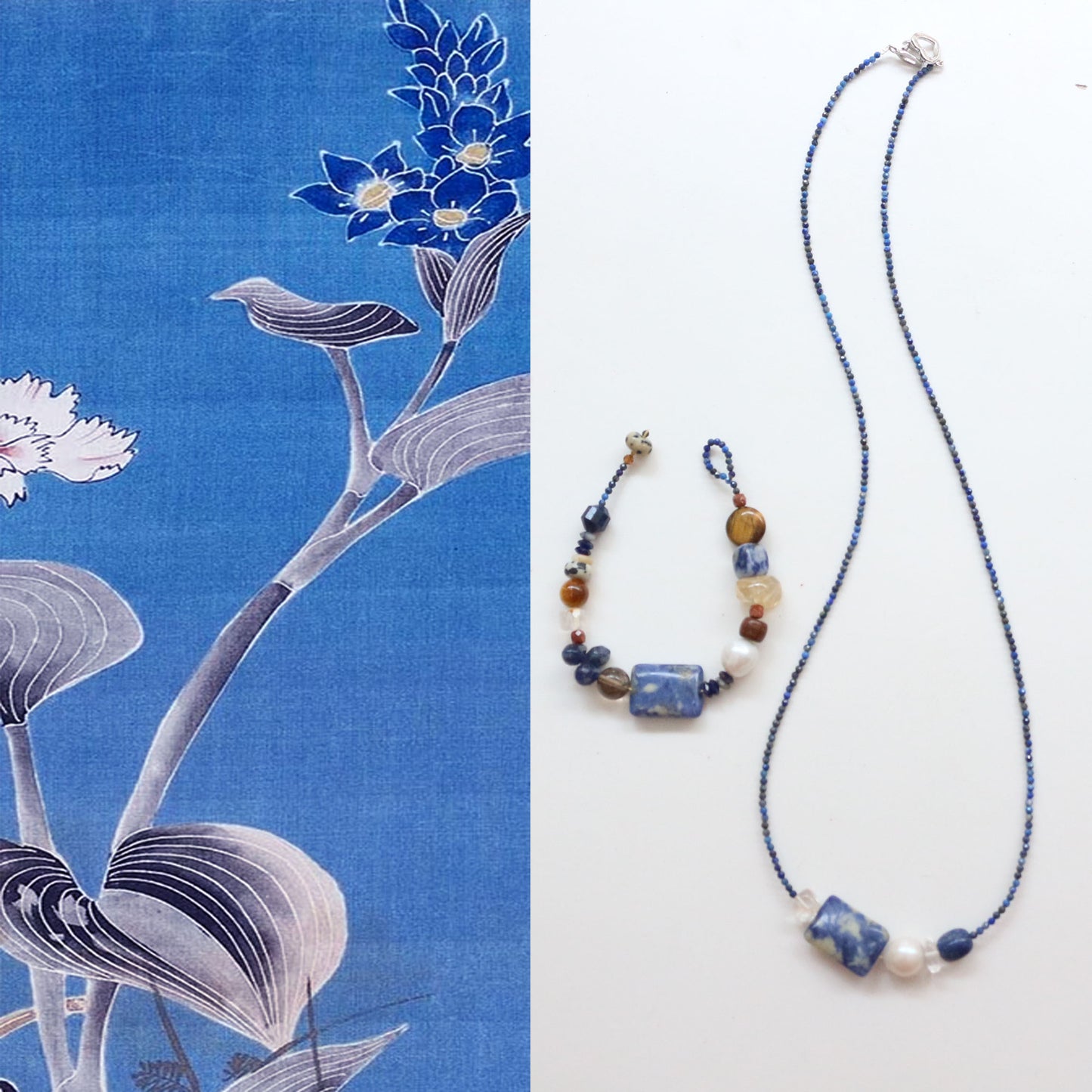 Lapis Lazuli, Freshwater Pearl, Clear Quartz, Necklace, Five Elements Design, Women Jewelry, Adjustable Extender, XZS002-X1