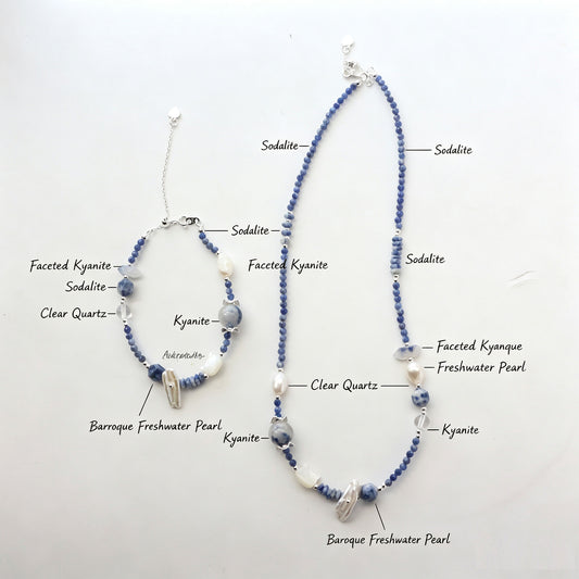 Blue Lace, Clear Quartz, Blue Opal, Jewelry Set, Five Elements Design, Women Jewelry, Gift for Her, XZS005