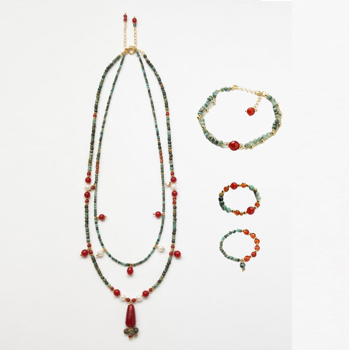 Hubei Turquoise, Red Agate, Jewelry Set, Dunhuang Heritage Style, Women Jewelry, Gift for Her, DH001