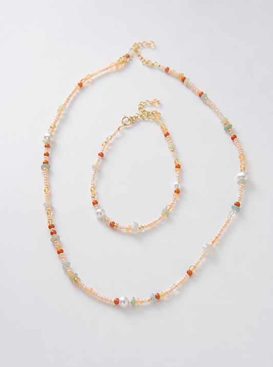 Gradient Amazonite, Pearl, Clear Quartz, Jewelry Set, Five Elements Design, Women Jewelry, Gift for Her, FS001