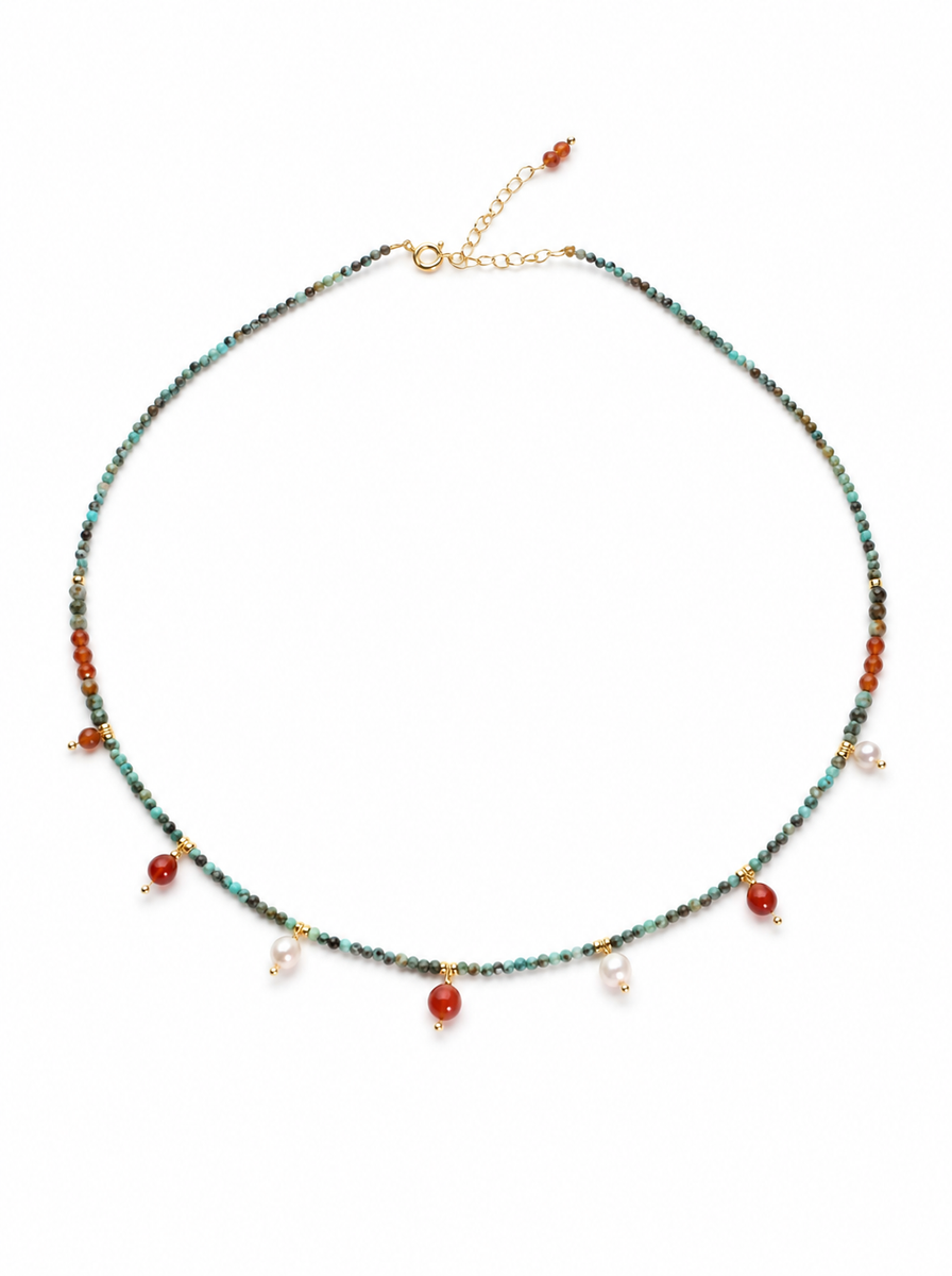 Hubei Turquoise, Red Agate, Jewelry Set, Dunhuang Heritage Style, Women Jewelry, Gift for Her, DH001