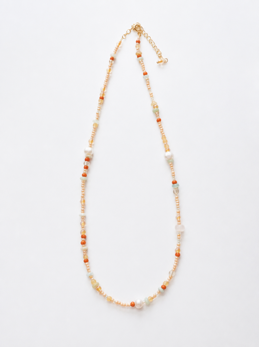 Gradient Amazonite, Pearl, Clear Quartz, Necklace, Five Elements Design, Women Jewelry, Adjustable Extender, FS001-X1