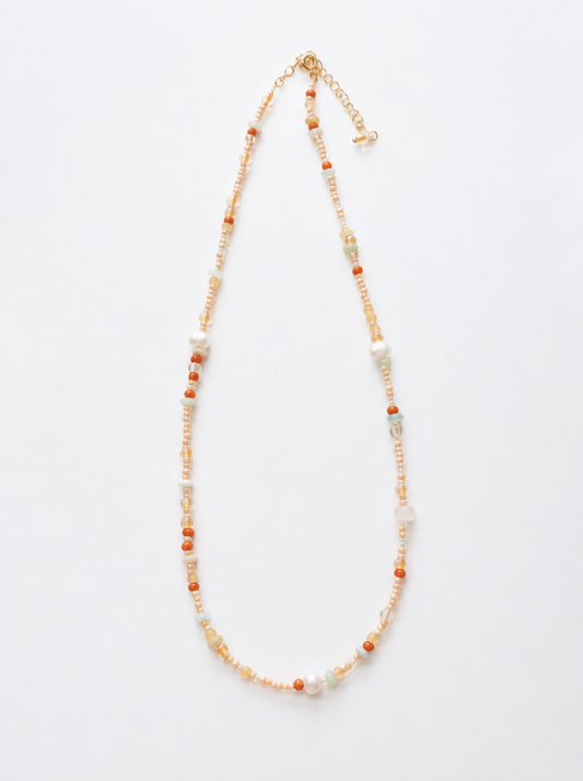 Gradient Amazonite, Pearl, Clear Quartz, Necklace, Five Elements Design, Women Jewelry, Adjustable Extender, FS001-X1