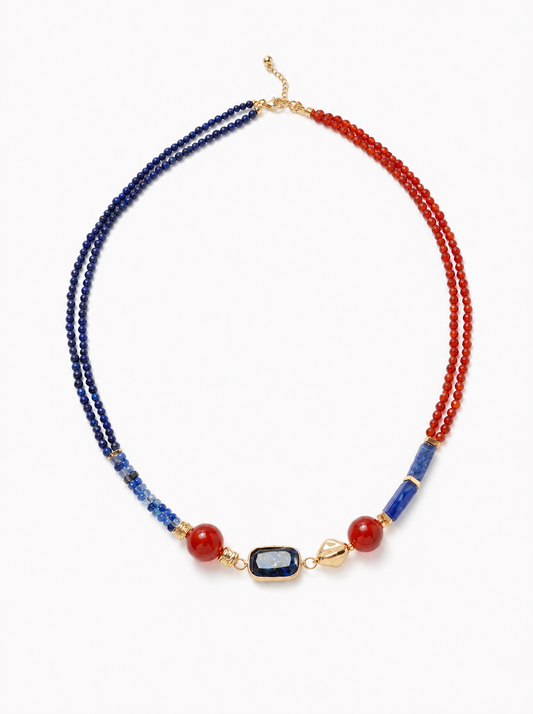 Hubei Turquoise, Red Agate, Lapis Lazuli, Necklace, Five Elements Design, Women Jewelry, Adjustable Extender, DH003-X1