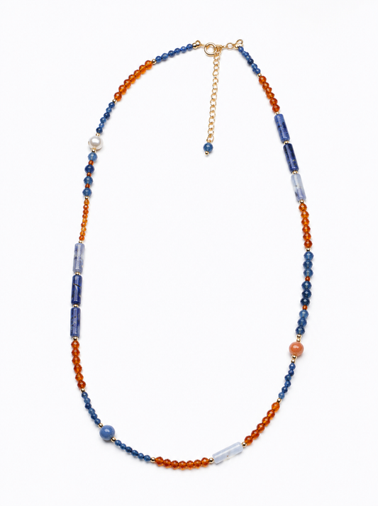 Blue Opal, Garnet, Freshwater Pearl, Necklace, Five Elements Design, Women Jewelry, Adjustable Extender, DH006-X1
