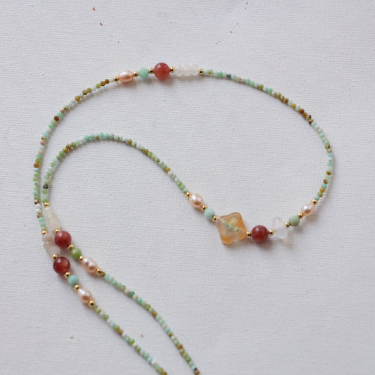 Turquoise, Red Agate, Freshwater Pearl, Necklace, Five Elements Design, Women Jewelry, Adjustable Extender, XZS008