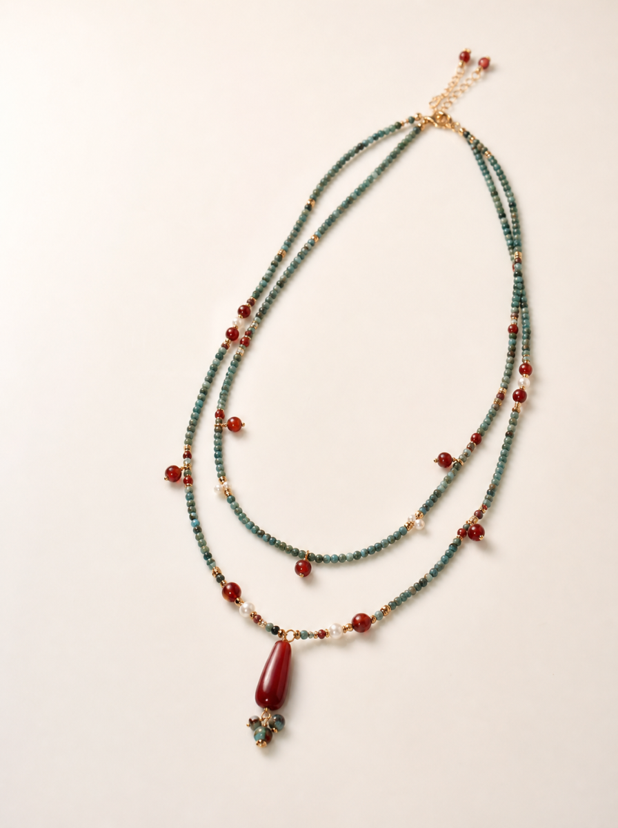 Hubei Turquoise, Red Agate, Jewelry Set, Dunhuang Heritage Style, Women Jewelry, Gift for Her, DH001