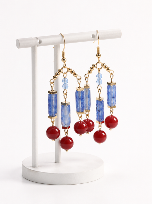 Red Agate, Blue Opal, Earrings, Five Elements Design, Women Jewelry, Gift for Her, DH001-E1