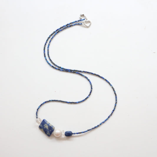 Lapis Lazuli, Freshwater Pearl, Clear Quartz, Necklace, Five Elements Design, Women Jewelry, Adjustable Extender, XZS002-X1