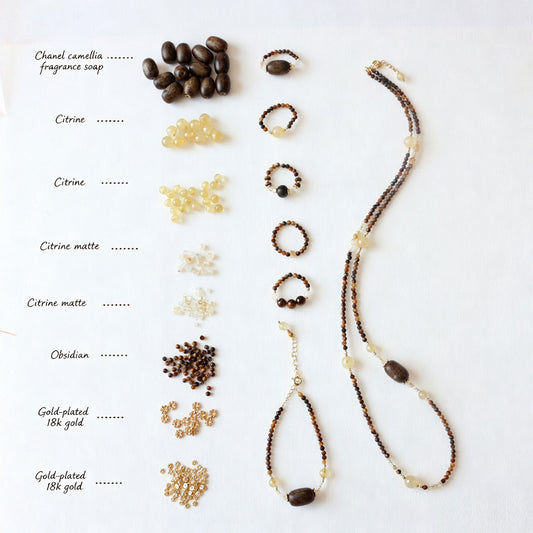 Citrine, Agarwood Beads, Jewelry Set, Five Elements Design, Women Jewelry, Gift for Her, XZS010