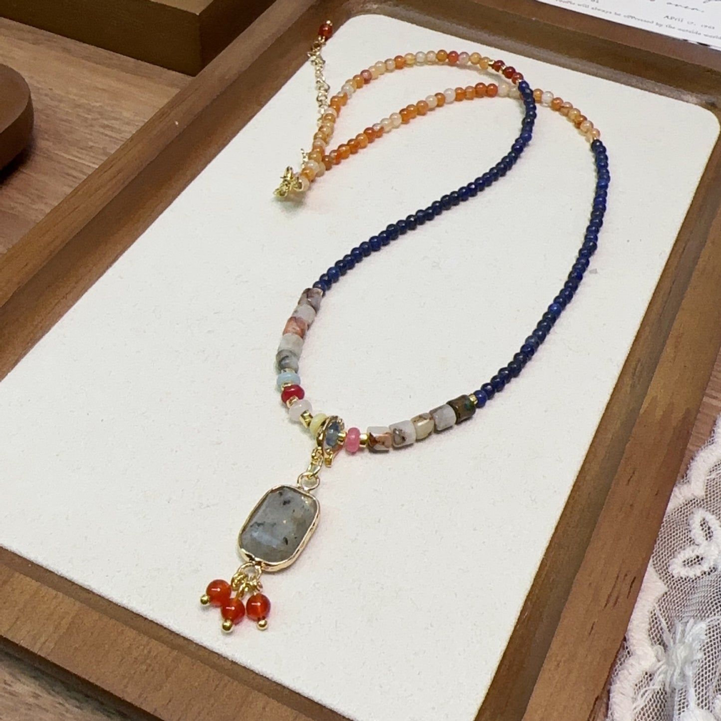 Hubei Turquoise, Celestine, Lapis Lazuli, Necklace, Five Elements Design, Women Jewelry, Adjustable Extender, DH005-X1