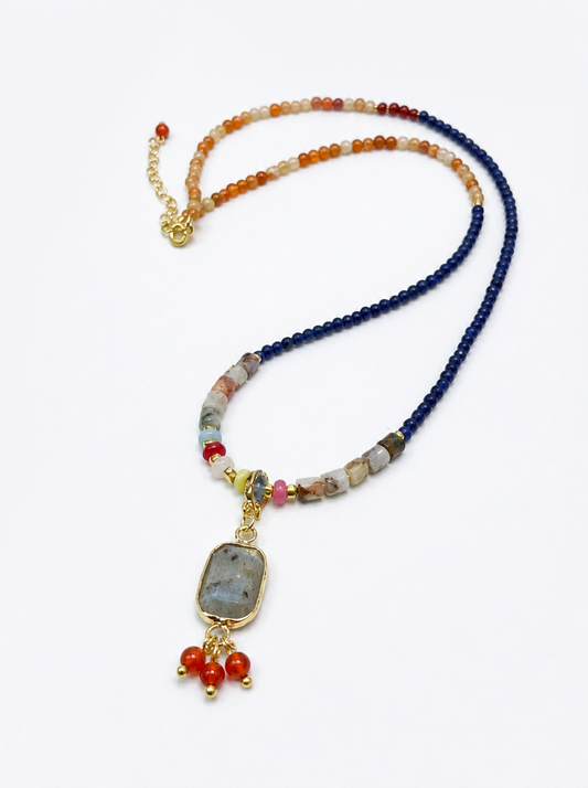 Hubei Turquoise, Celestine, Lapis Lazuli, Necklace, Five Elements Design, Women Jewelry, Adjustable Extender, DH005-X1