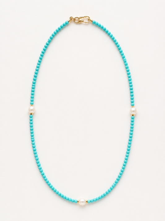 Turquoise, Freshwater Pearl, Necklace, Five Elements Design, Women Jewelry, Adjustable Extender, Gift for Her, ZGS005-X1