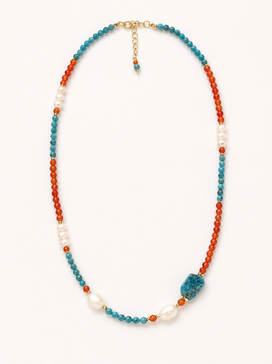 Blue Lace, Garnet, Freshwater Pearl, Necklace, Five Elements Design, Women Jewelry, Adjustable Extender, DH004-X1