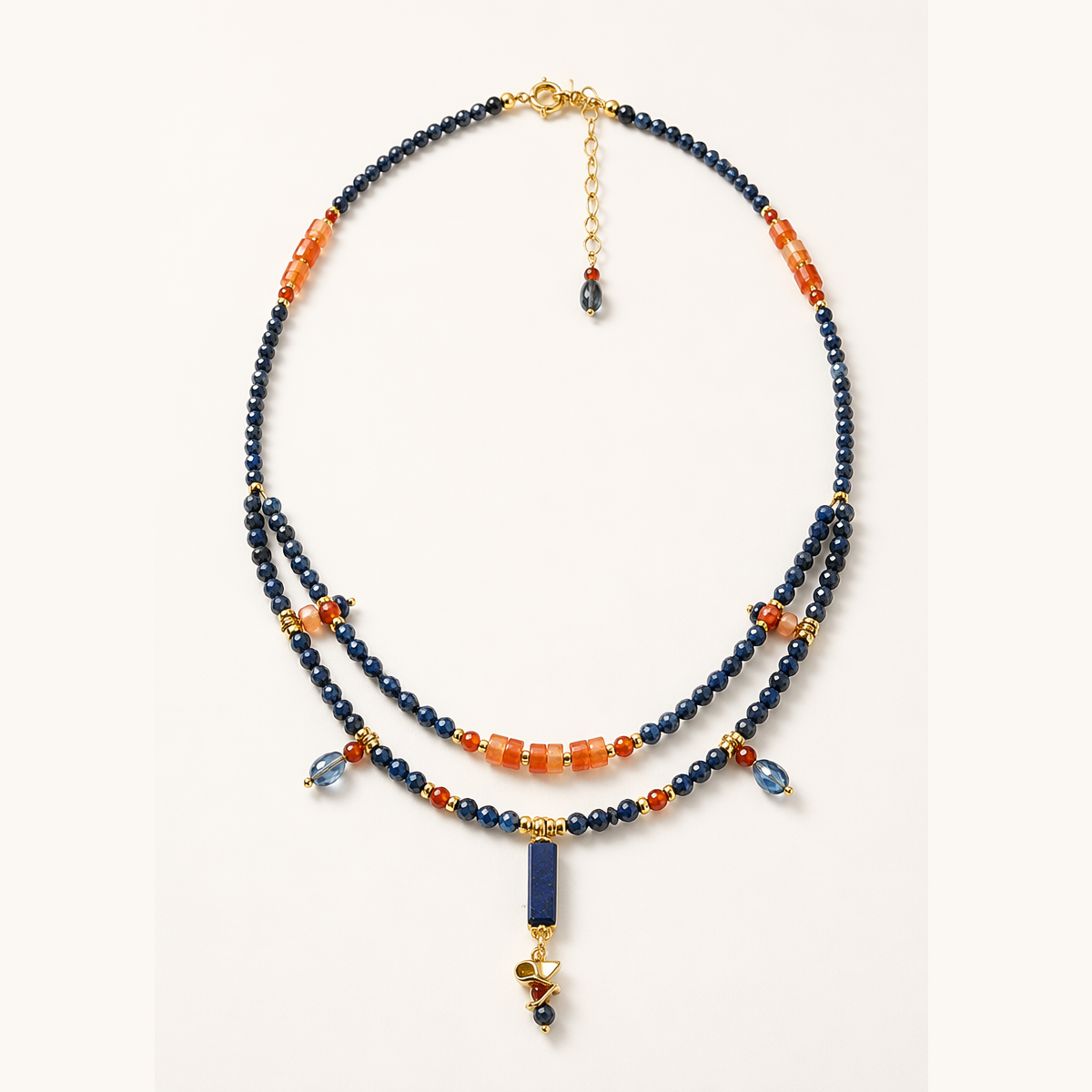 Hubei Turquoise, Red Agate, Lapis Lazuli, Necklace, Five Elements Design, Women Jewelry, Adjustable Extender, DH002-X1