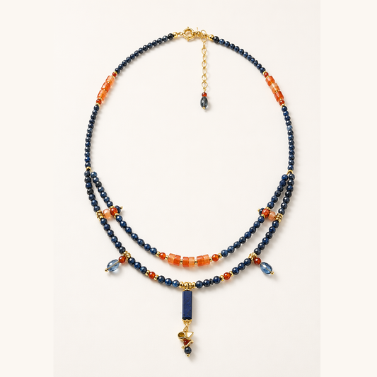 Hubei Turquoise, Red Agate, Lapis Lazuli, Necklace, Five Elements Design, Women Jewelry, Adjustable Extender, DH002-X1