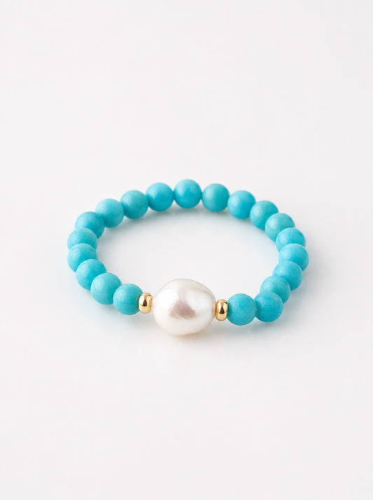 Turquoise, Freshwater Pearl, Ring, Five Elements Design, Women Jewelry, Gift for Her, ZGS005-J1