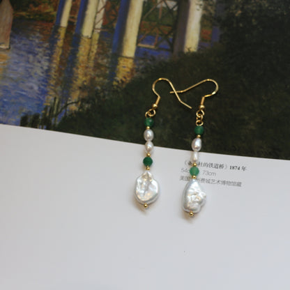 Malachite Pearl Dangle Earrings
