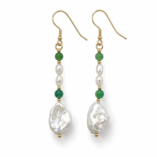 Malachite, Pearl, Earrings, Five Elements Design, Women Jewelry, Gift for Her, FS005-E2