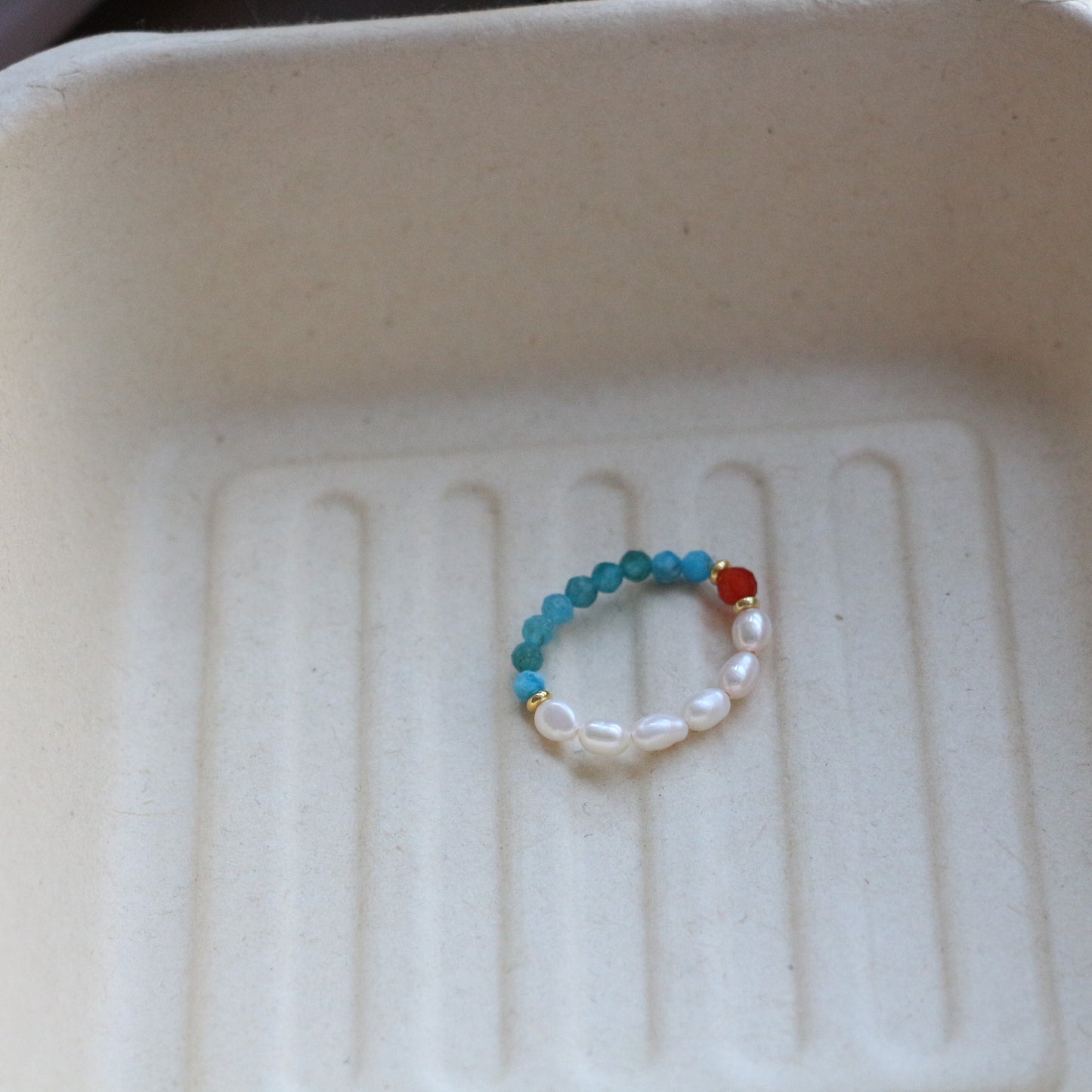 Blue Lace, Garnet, Freshwater Pearl, Ring, Five Elements Design, Women Jewelry, Gift for Her, DH004-J1