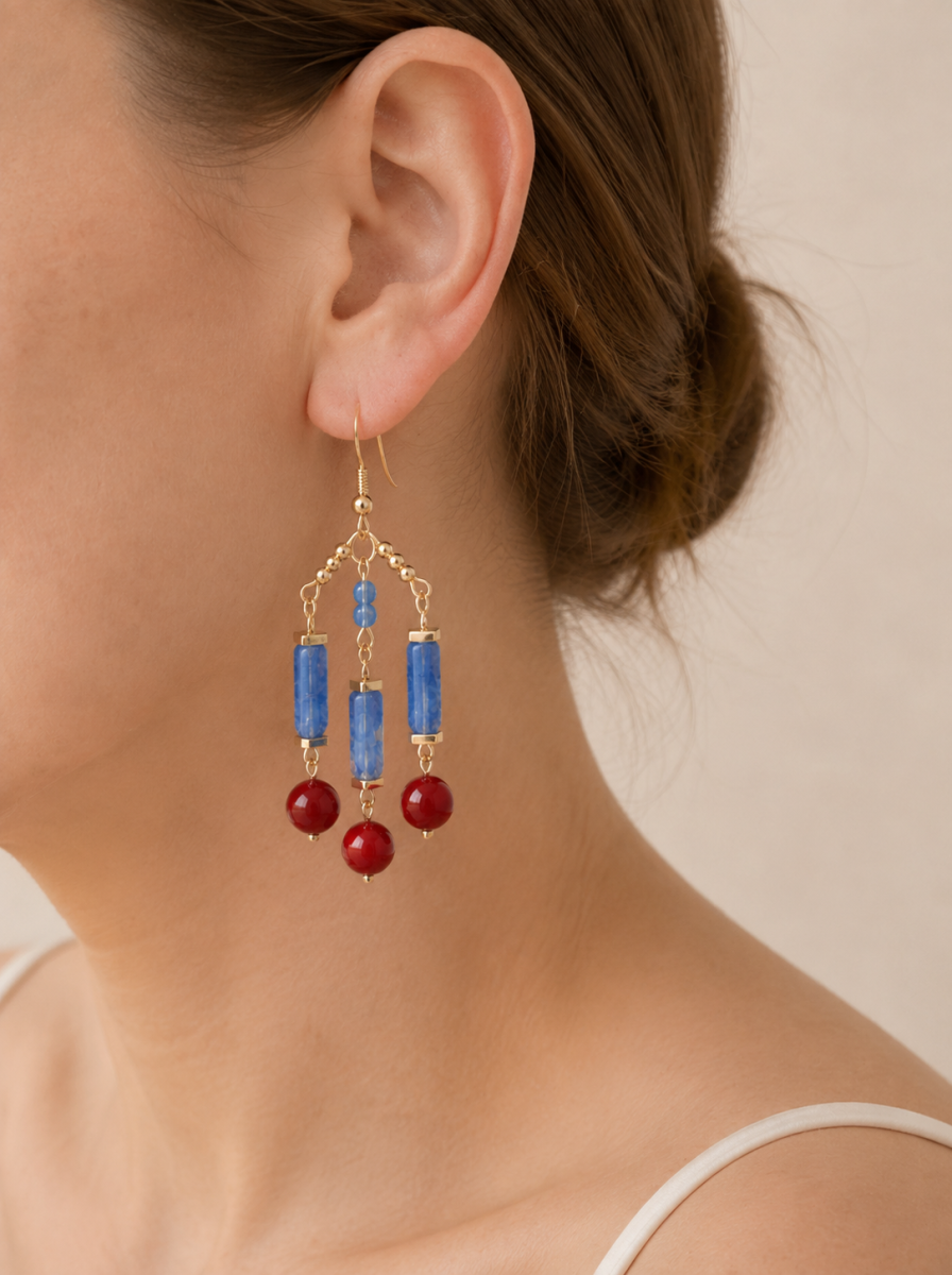 Red Agate, Blue Opal, Earrings, Five Elements Design, Women Jewelry, Gift for Her, DH001-E1