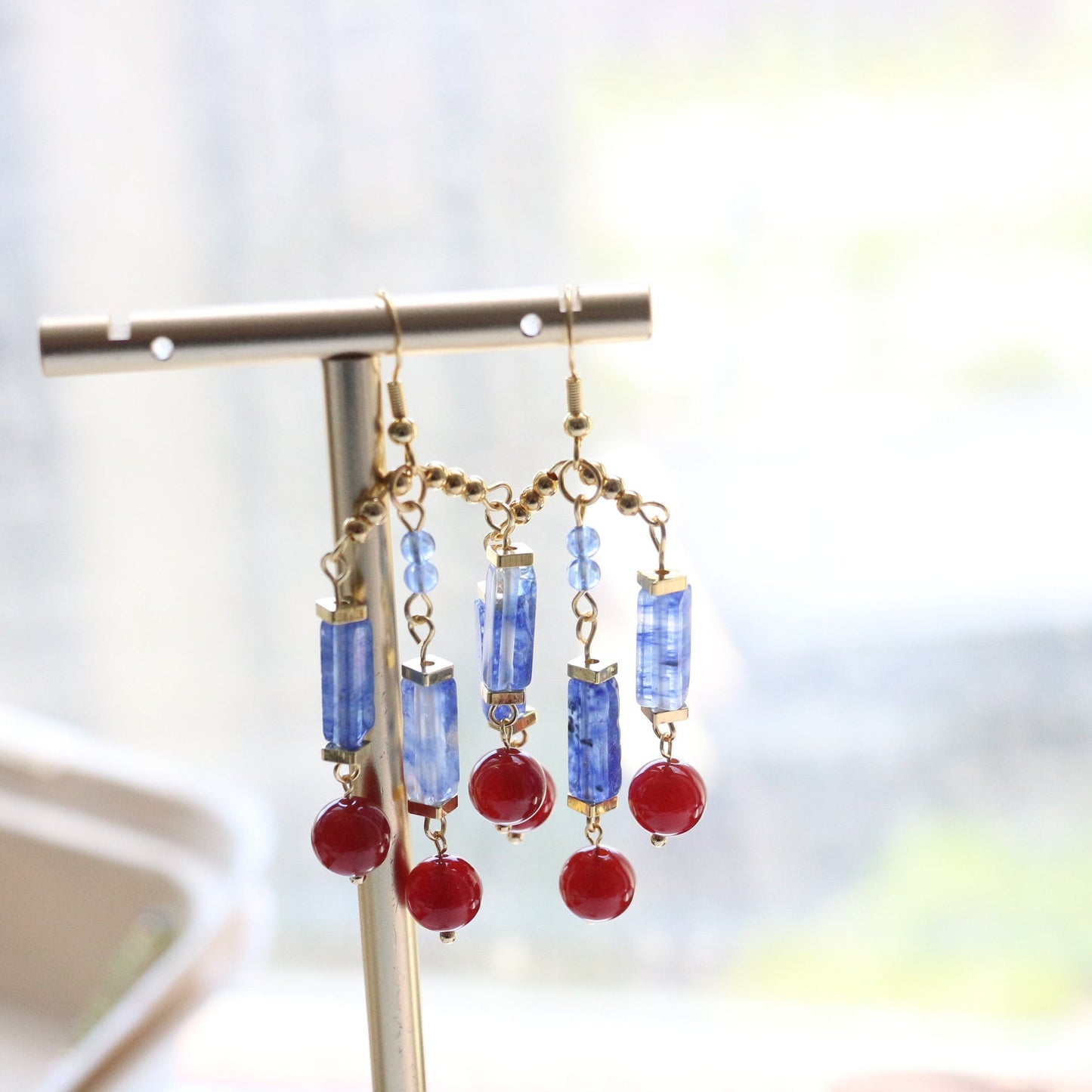 Red Agate, Blue Opal, Earrings, Five Elements Design, Women Jewelry, Gift for Her, DH001-E1