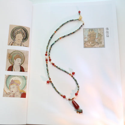 Hubei Turquoise, Red Agate, Necklace, Five Elements Design, Women Jewelry, Adjustable Extender, Gift