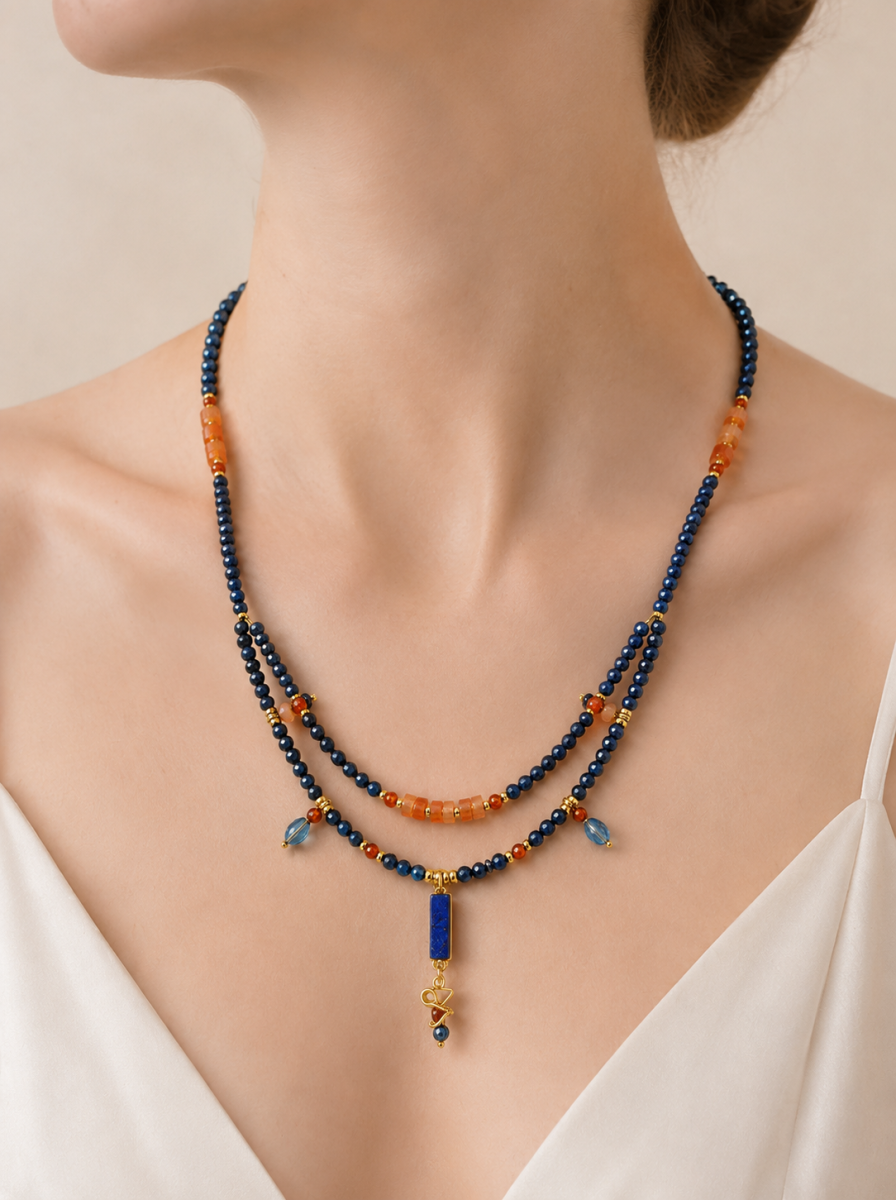 Hubei Turquoise, Red Agate, Lapis Lazuli, Jewelry Set, Dunhuang Heritage Style, Women Jewelry, Gift 