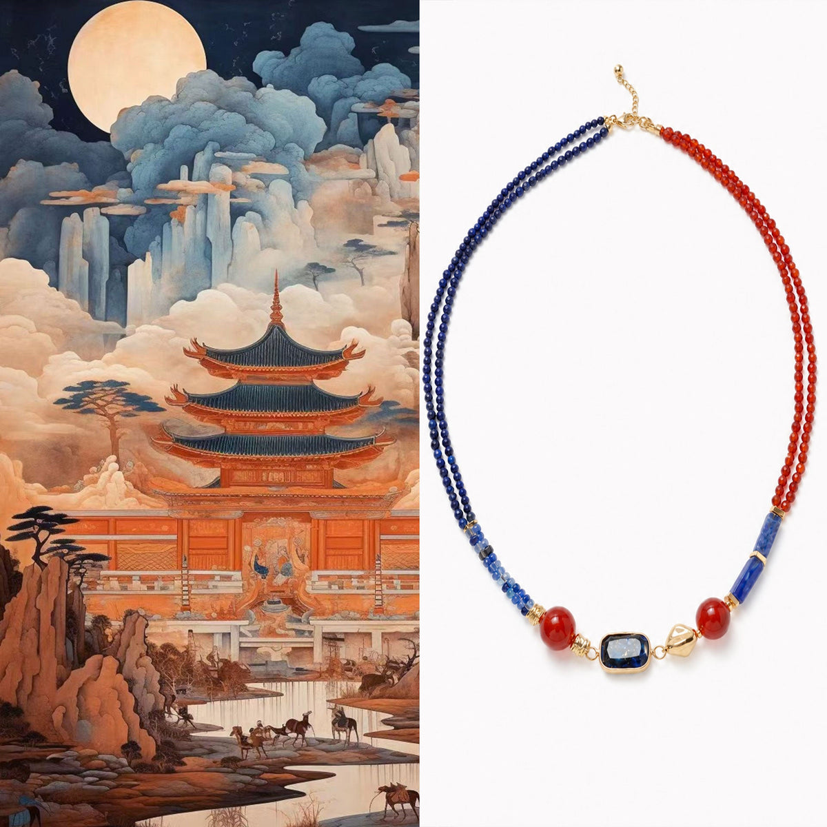 Hubei Turquoise, Red Agate, Lapis Lazuli, Jewelry Set, Dunhuang Heritage Style, Women Jewelry, Gift 