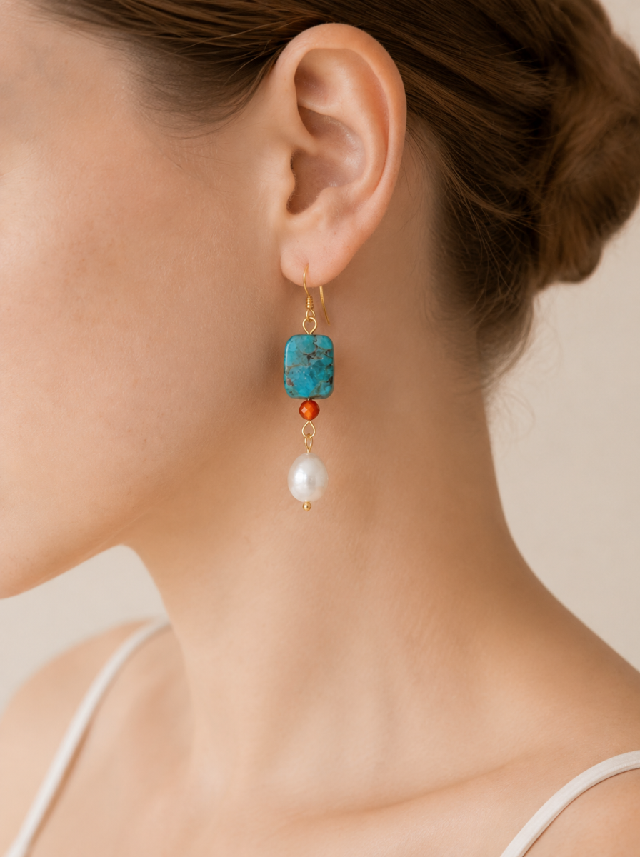 Blue Lace, Garnet, Freshwater Pearl, Earrings, Five Elements Design, Women Jewelry, Gift for Her, DH