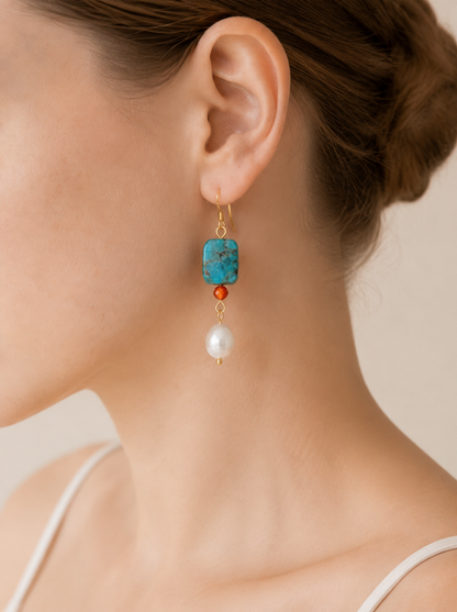 Blue Lace, Garnet, Freshwater Pearl, Earrings, Five Elements Design, Women Jewelry, Gift for Her, DH