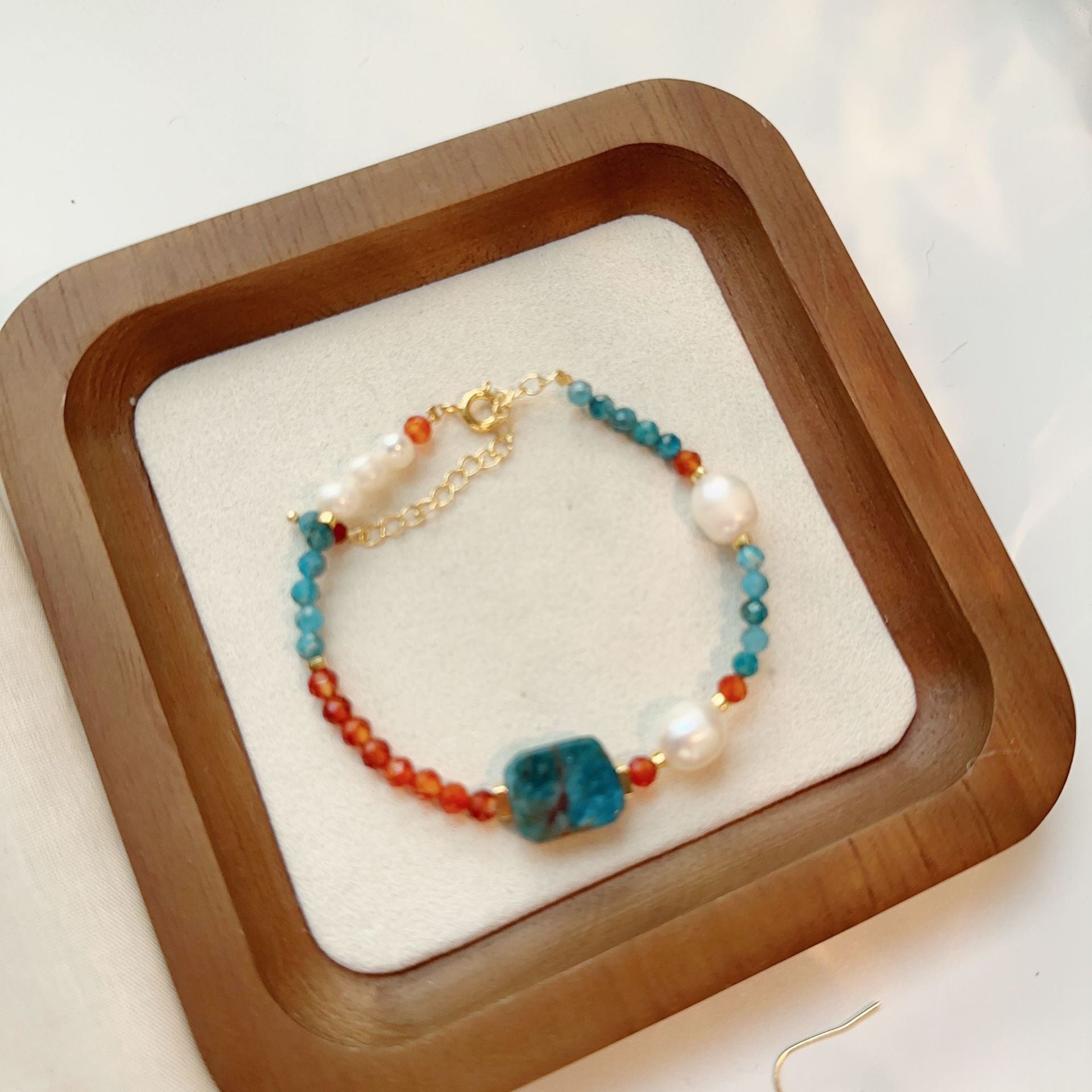 Blue Lace, Garnet, Freshwater Pearl, Bracelet, Five Elements Design, Women Jewelry, Gift for Her, DH