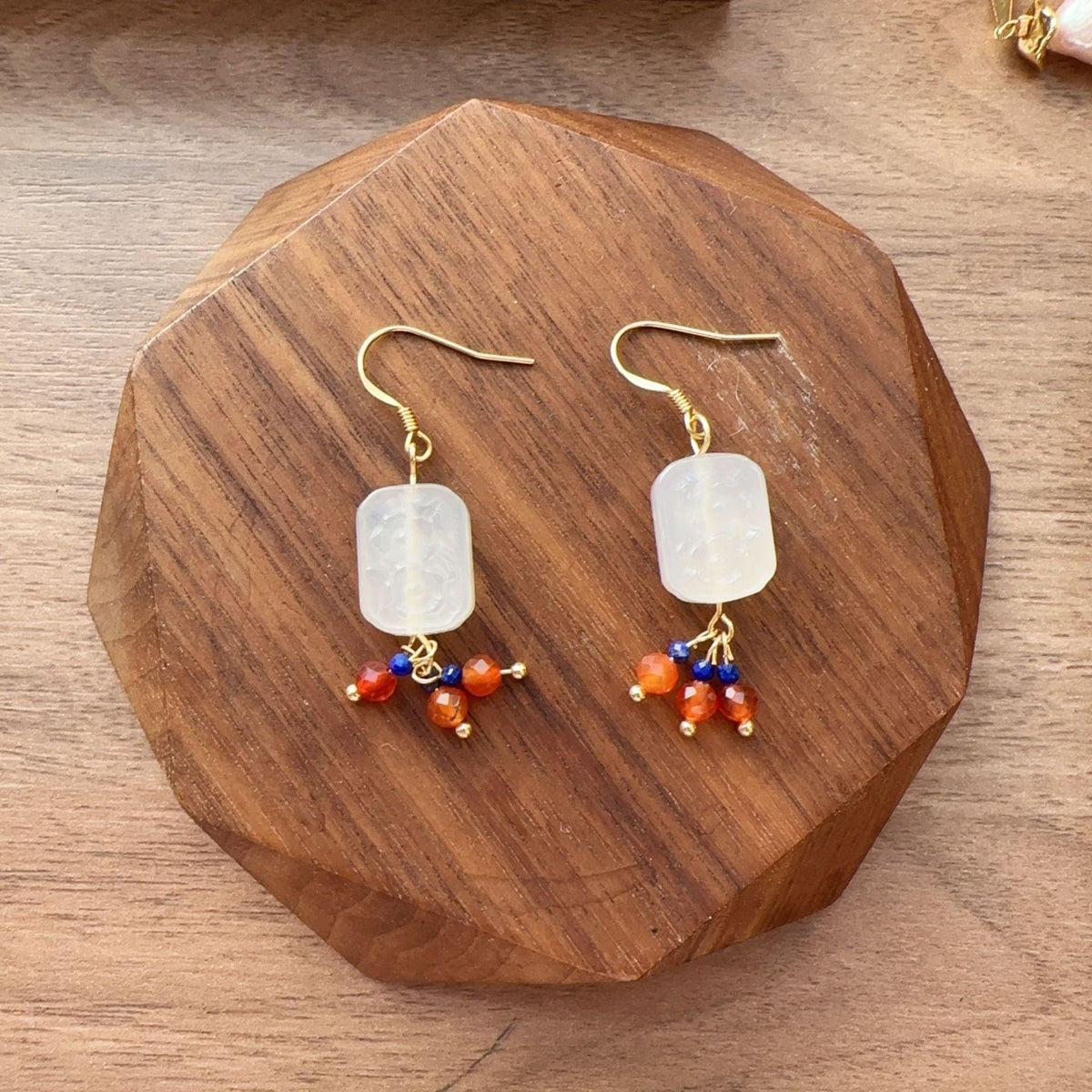 White Agate, Blue Opal, Garnet, Earrings, Five Elements Design, Women Jewelry, Gift for Her, DH006-E