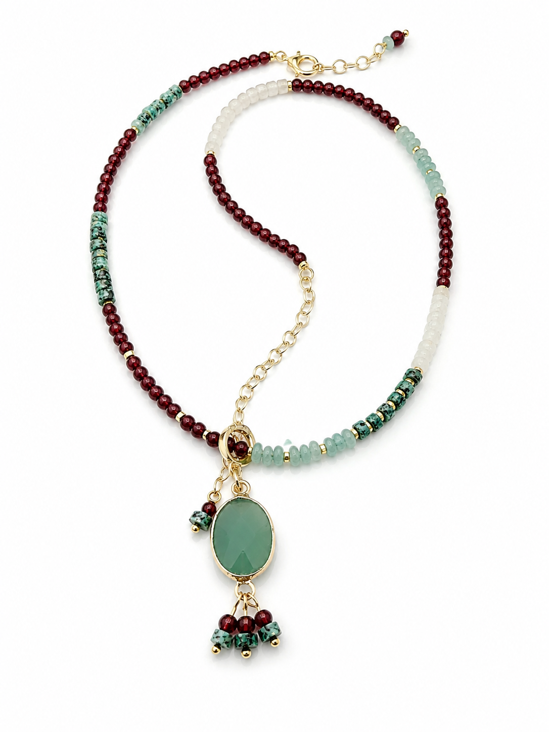 Garnet, Amazonite, Hubei Turquoise, Necklace, Dunhuang Heritage Style, Women Jewelry, Adjustable Ext
