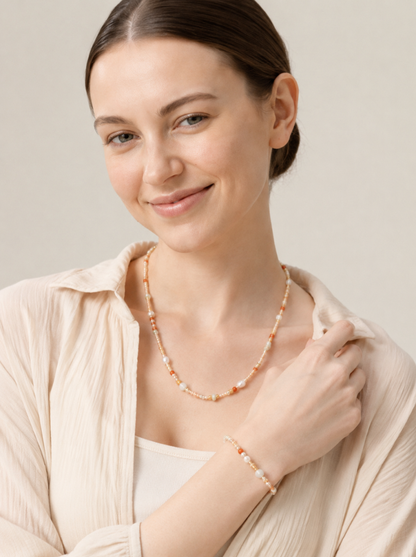 Gradient Amazonite, Pearl, Clear Quartz, Jewelry Set, Five Elements Design, Women Jewelry, Gift for 