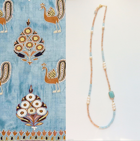 Sunstone, Pearl, Aquamarine, Necklace, Five Elements Design, Women Jewelry, Adjustable Extender, Gif